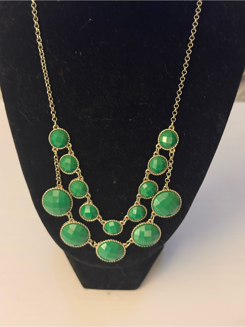 Gold-Tone Necklace with Green Faceted Stones